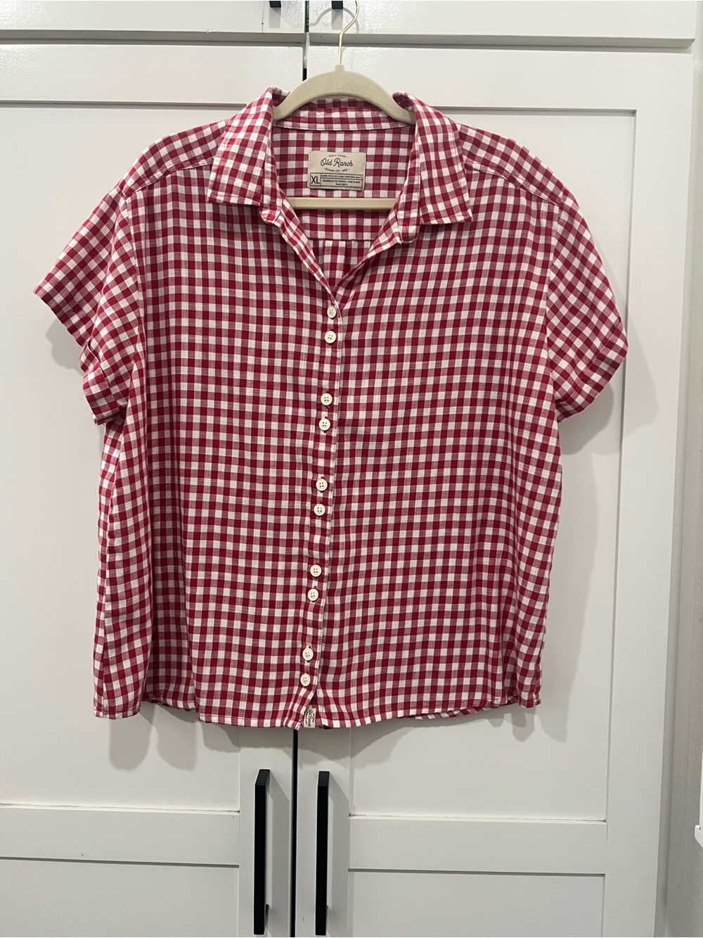 Old Ranch brand blouse , red and white gingham pattern, women’s size XL